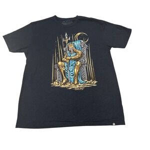 Odin Viking God Graphic T-Shirt Norse Mythology Raven Throne Dark Fantasy Tee XL